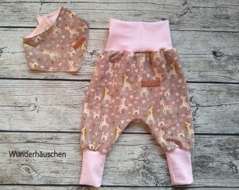 Pumphose Baby Mädchen - Gr. 62/68 bis 122 - Mitwachshose für Babys oder Kleinkinder - mit Halstuch - Einhörner rosa - Aladinhose - Leggings