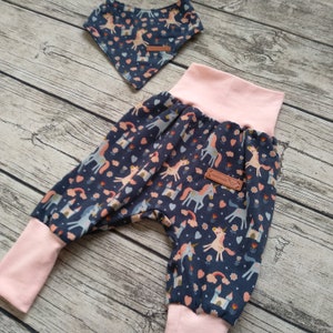 Pump pants baby girl Size 62/68 to 122 Wax pants for babies or toddlers with scarf Unicorns Aladdin pants Leggings image 3