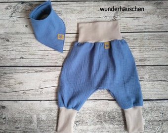 Bloomers, pantalons de croissance, pantalons en mousseline, pantalons bébé en mousseline, plusieurs tailles : 50/56, 62/68, 74/80, 86/92, 98/104, 110/116