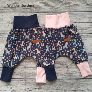 Pump pants baby girl Size 62/68 to 122 Wax pants for babies or toddlers with scarf Unicorns Aladdin pants Leggings image 6