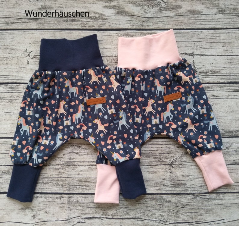 Pump pants baby girl Size 62/68 to 122 Wax pants for babies or toddlers with scarf Unicorns Aladdin pants Leggings image 6