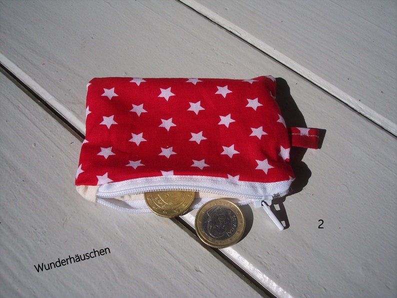 Mini Geldbeutel Geldbörse kleines Täschchen Schlüsseltasche Kartentasche Münztasche Mäppchen 2 Sterne rot