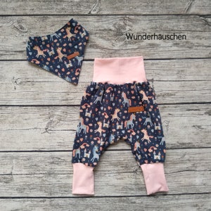 Baby girl bloomers - sizes 62/68 to 122 - grow-with-me pants for babies or toddlers - with scarf - unicorns - Aladdin pants - leggings