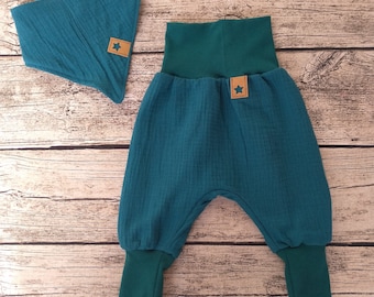 Pantalon pompe, pantalon cire, pantalon mousseline, pantalon bébé en mousseline, nombreuses tailles: 50/56, 62/68, 74/80, 86/92, 98/104, 110/116, 122 essence