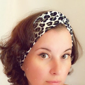 Leopard print black and white, Knotted Headband, Turban Headband, Fabric Headband, Sports/Yoga headband, Mother’s Day Gift, Women’s Gift