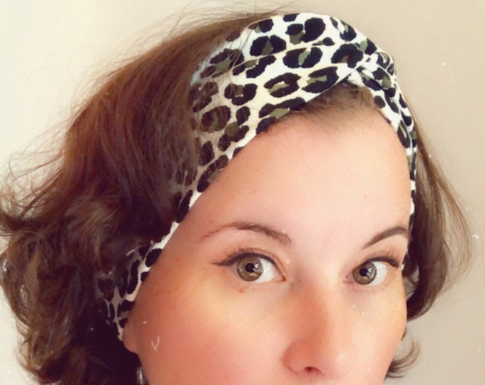 Leopard print black and white, Knotted Headband, Turban Headband, Fabric Headband, Sports/Yoga headband, Mother’s Day Gift, Women’s Gift