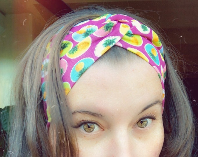 Pineapple themed Knotted Headband, Turban Headband, Fabric Headband, Sports/Yoga headband, Mother’s Day Gift, Women’s Gift