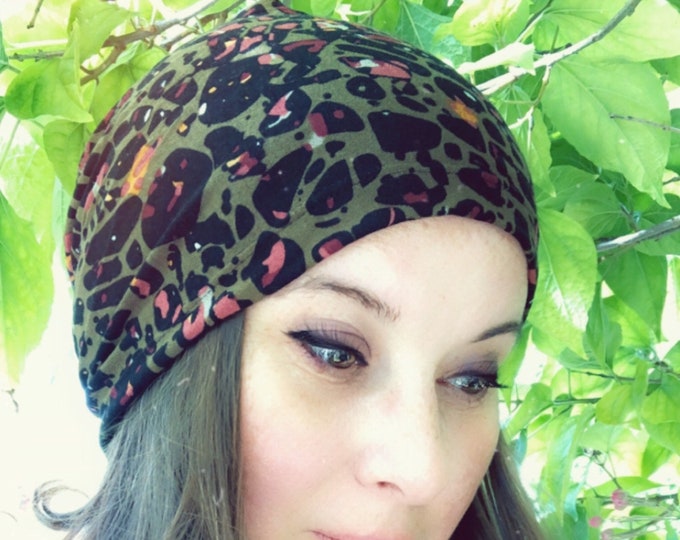 Abstract Leopard Slouchy Hat for Hot and Cold Weather, Chemo Sleeping Hat, Women's Hat, Mens Baggy Beanie, Hipster Fashion, Kids Hat