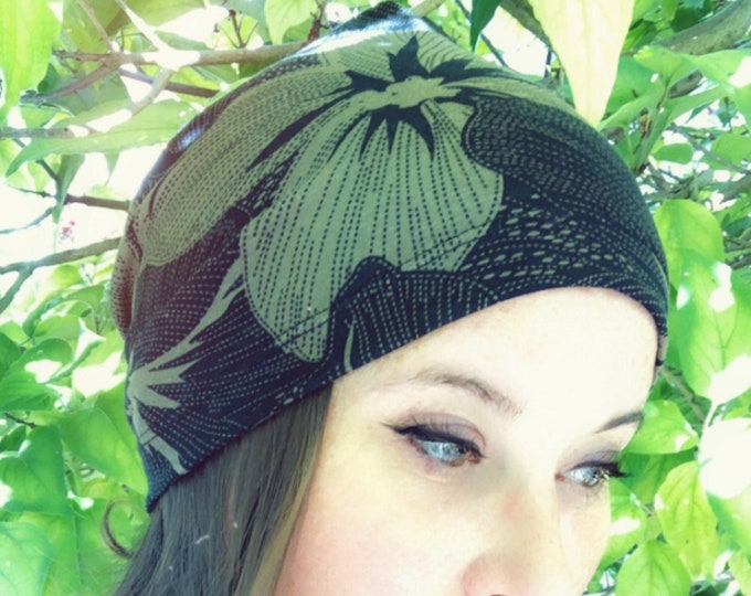 Khaky Flowers Black Slouchy Hat for Hot and Cold Weather, Chemo Sleeping Hat, Kids Hat, Mens Baggy Beanie, Hipster Fashion, Kids Hat