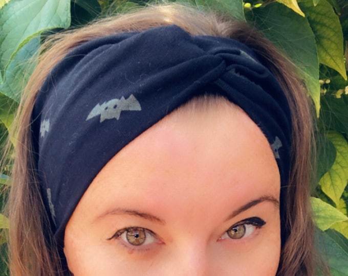 Black With Bats Knotted Headband, Turban Headband, Fabric Headband, Sports/Yoga headband, Mother’s Day Gift, Women’s Gift