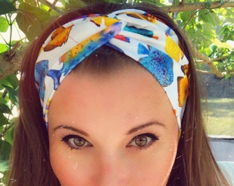 Colored fish Knotted Headband, Turban Headband, Fabric Headband, Sports/Yoga headband, Mother’s Day Gift, Women’s Gift