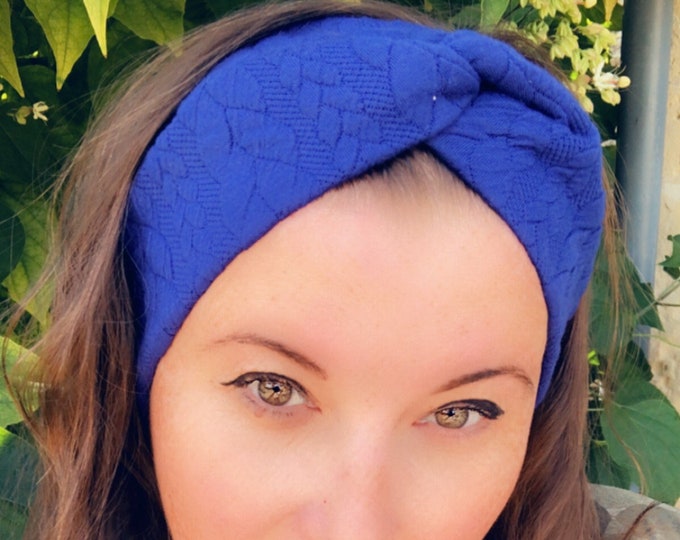 Blue cable knit pattern Knotted Headband, Turban Headband, Fabric Headband, Sports/Yoga headband, Mother’s Day Gift, Women’s Gift, Christmas