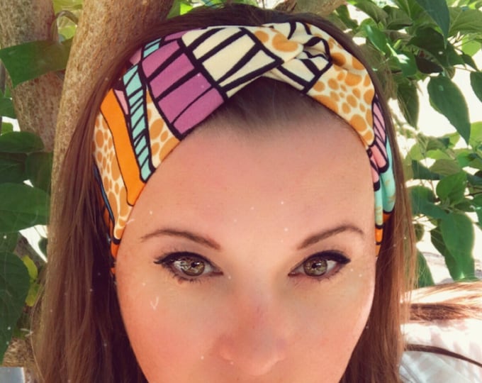 Geometric colours Knotted Headband, Turban Headband, Fabric Headband, Sports/Yoga headband, Mother’s Day Gift, Women’s Gift