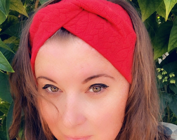 Red cable knit pattern Knotted Headband, Turban Headband, Fabric Headband, Sports/Yoga headband, Mother’s Day Gift, Women’s Gift, Christmas