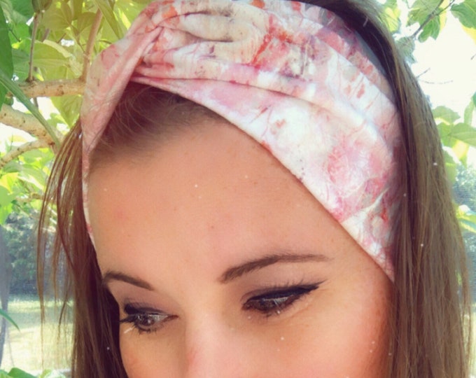 Pink feathers Knotted Headband, Turban Headband, Fabric Headband, Sports/Yoga headband, Mother’s Day Gift, Women’s Gift