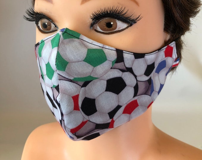 Washable 3 layers, Reversible Cotton Face Mask Football Soccer