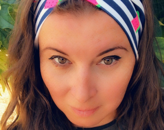 Watermelons and Stripes Knotted Headband, Turban Headband, Fabric Headband, Sports/Yoga headband, Mother’s Day Gift, Women’s Gift