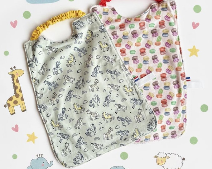 2x Serviettes élastiquées de table pour maternelle, garderie, bavoir facile à enfiler pour cantine, nounou