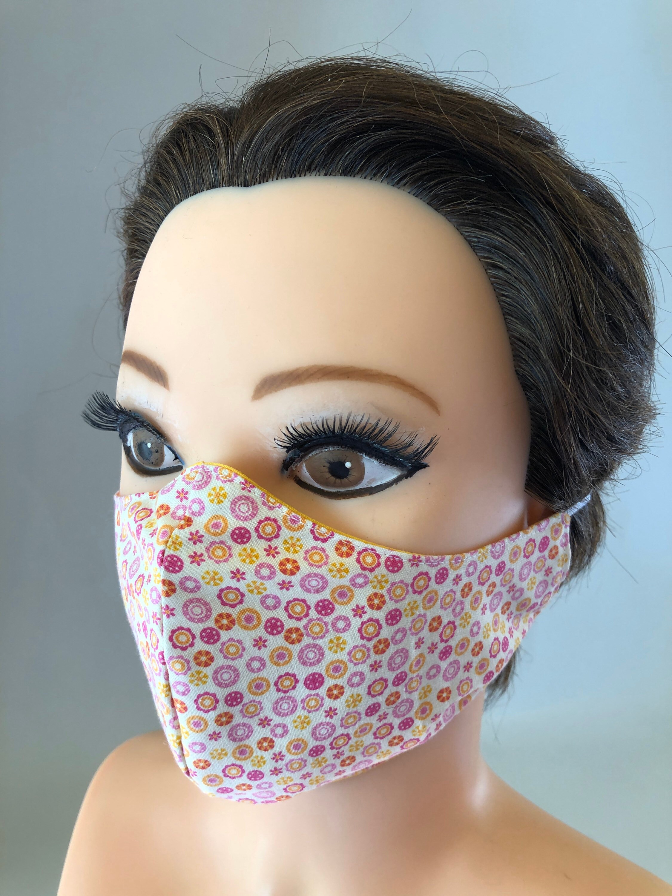 Washable, Reversible Cotton Face Mask little flowers and yellow