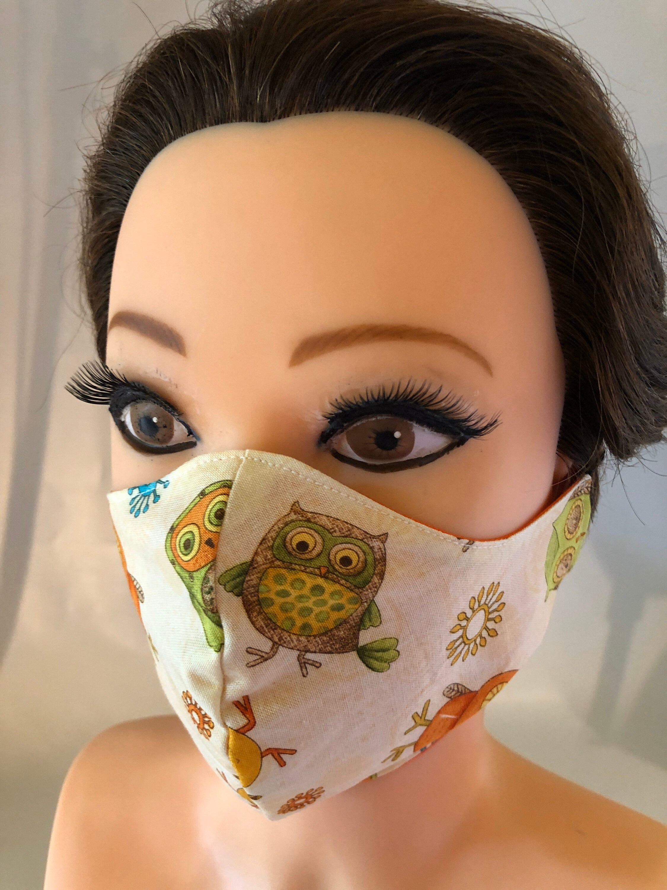 2 x Washable, Reversible Cotton Face Masks owls