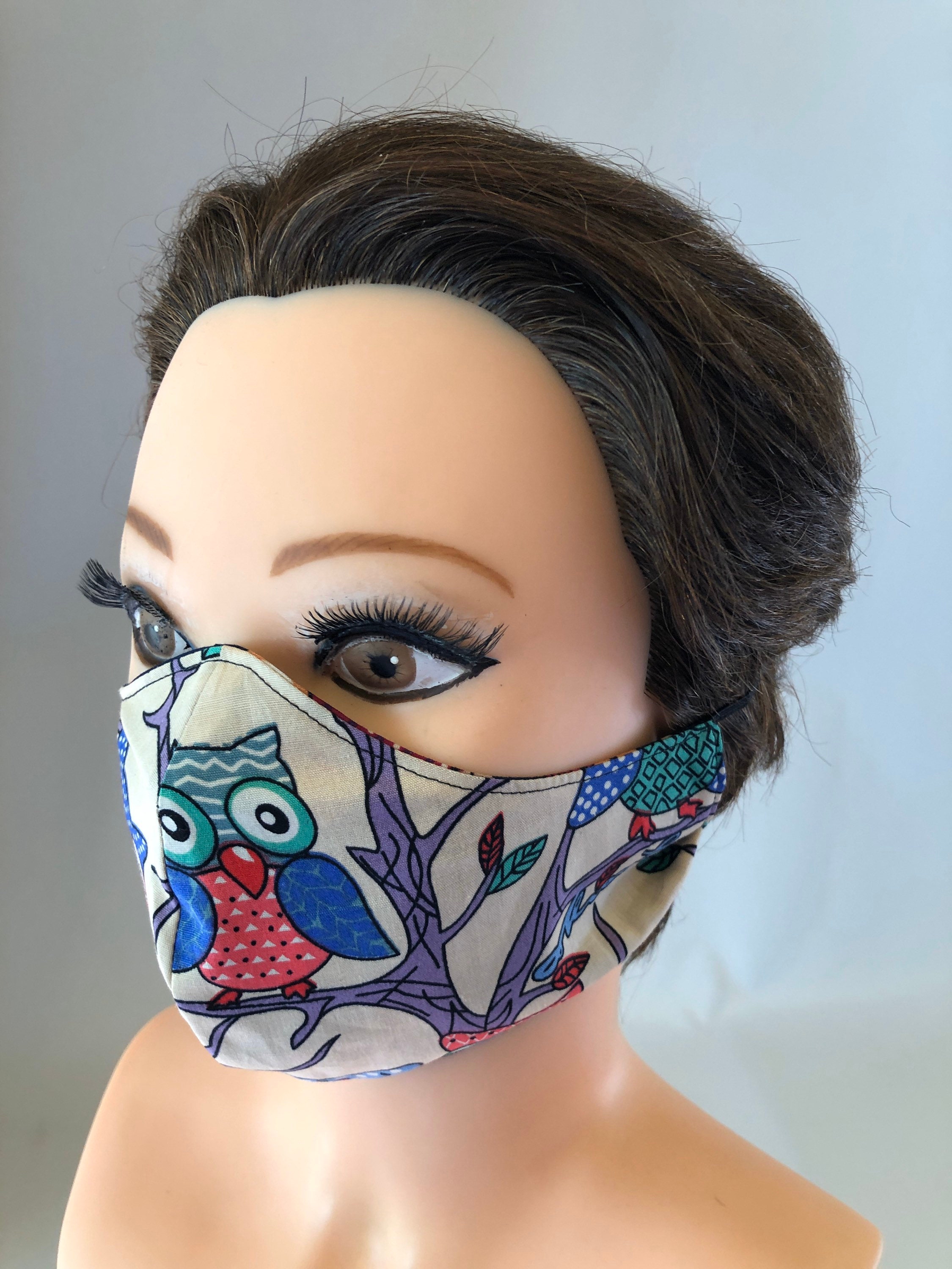 Washable, Reversible Cotton Face Mask owls