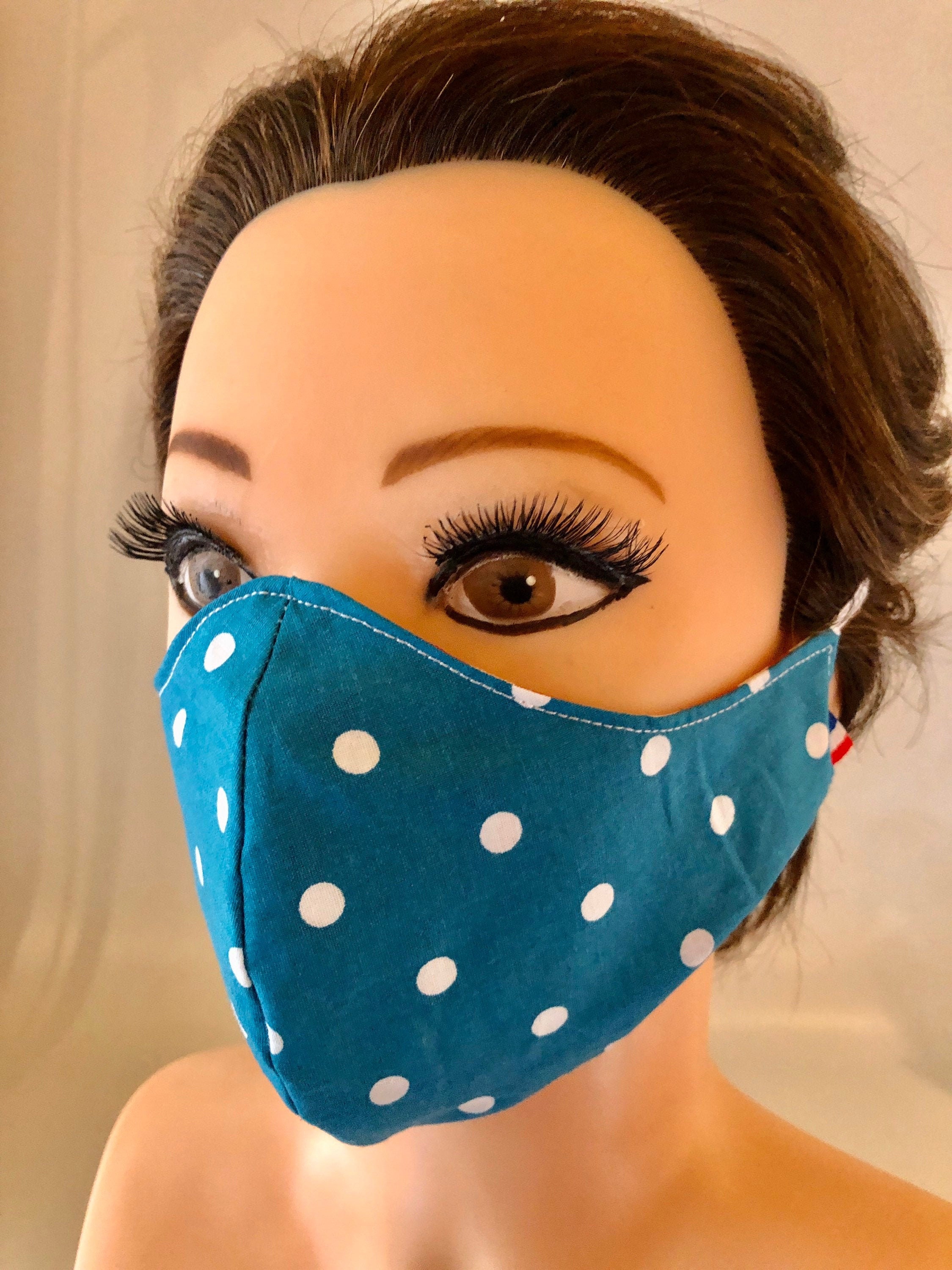 Washable, Reversible Cotton Face Mask Red/blue/white dots