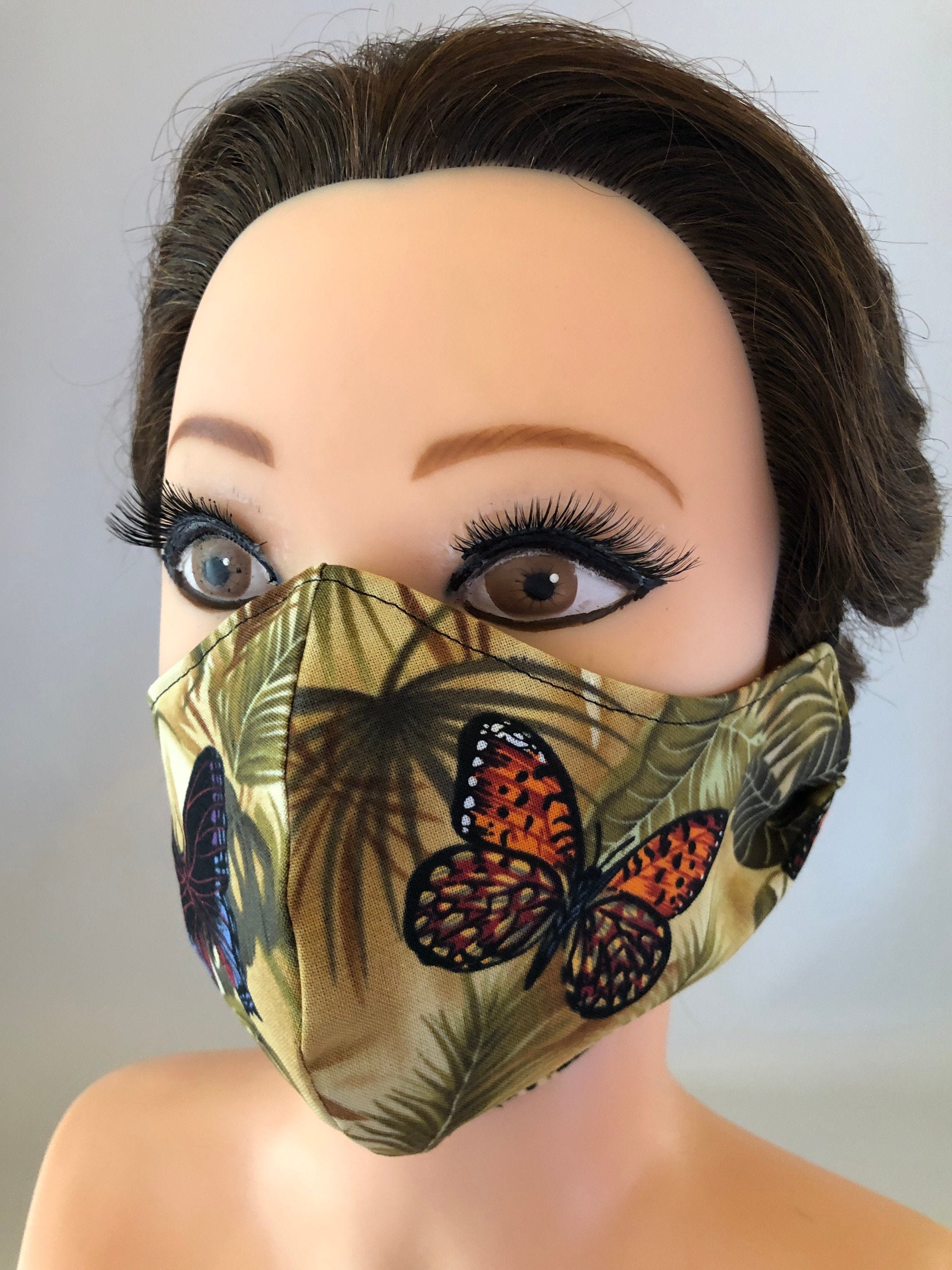 Washable 3 layers, Reversible Cotton Face Mask Butterflies
