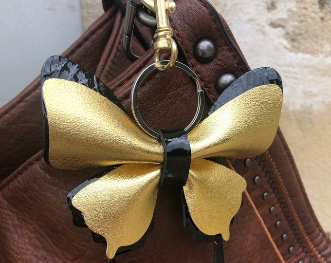 Gold and Black Leather Butterfly Keychain, Butterfly Purse Charm, Butterfly Bag Charm, Leather Butterflies Ornament, Key Chain, Mother's Day