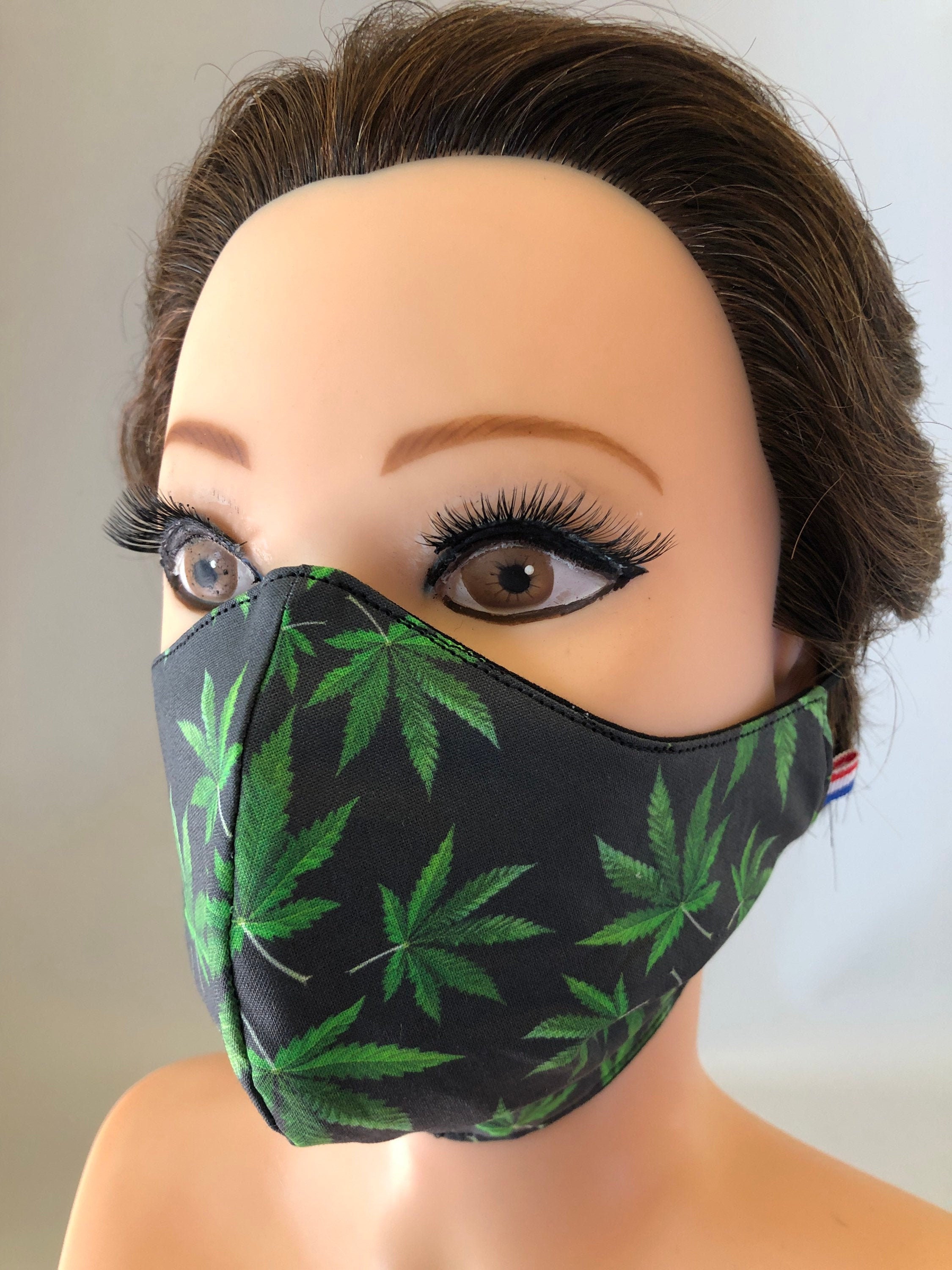 Washable 3 layers, Reversible Cotton Face Mask Marijuana Cannabis Leaf