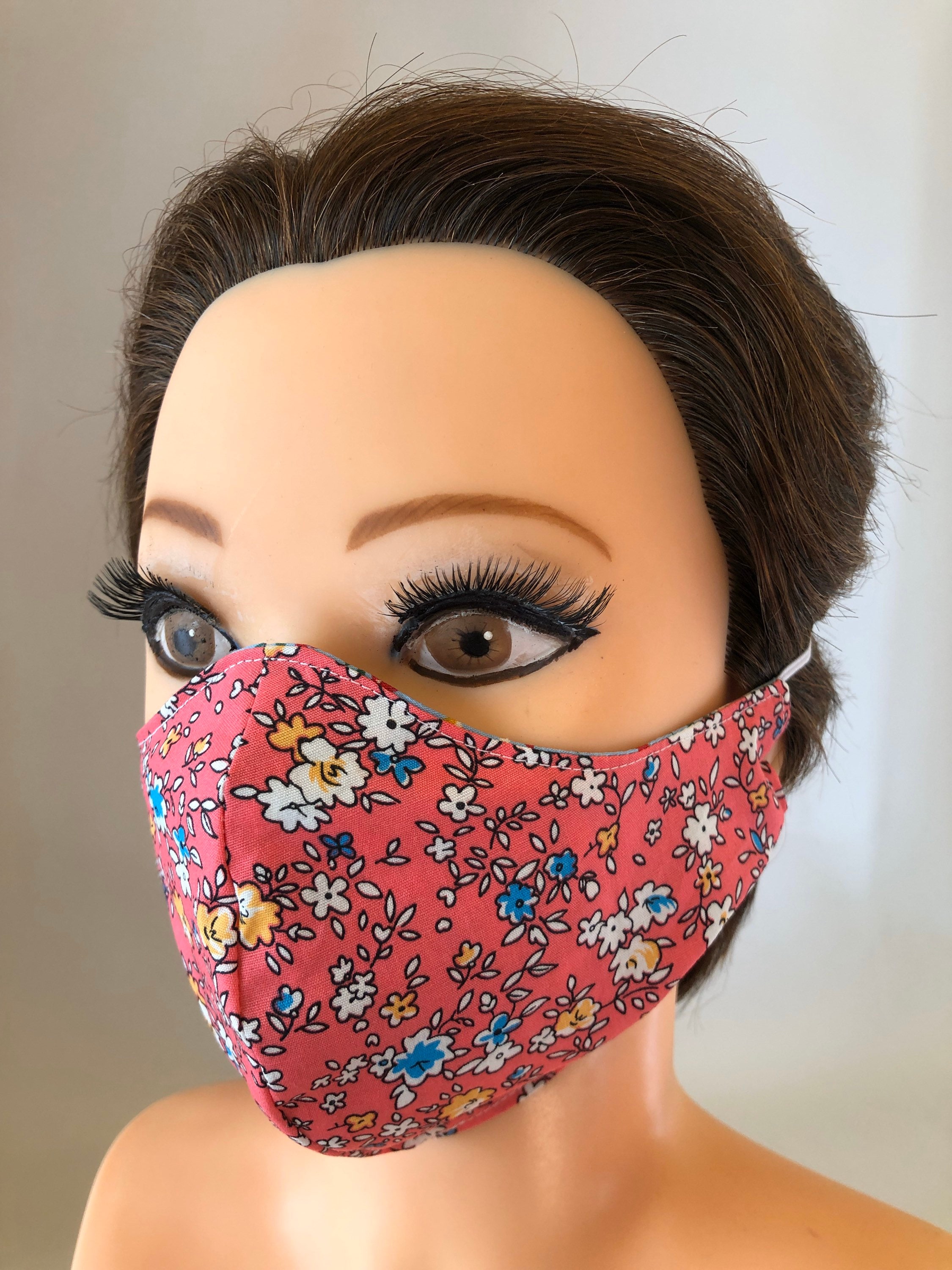 Washable 3 layers, Reversible Cotton Face Mask Flowers