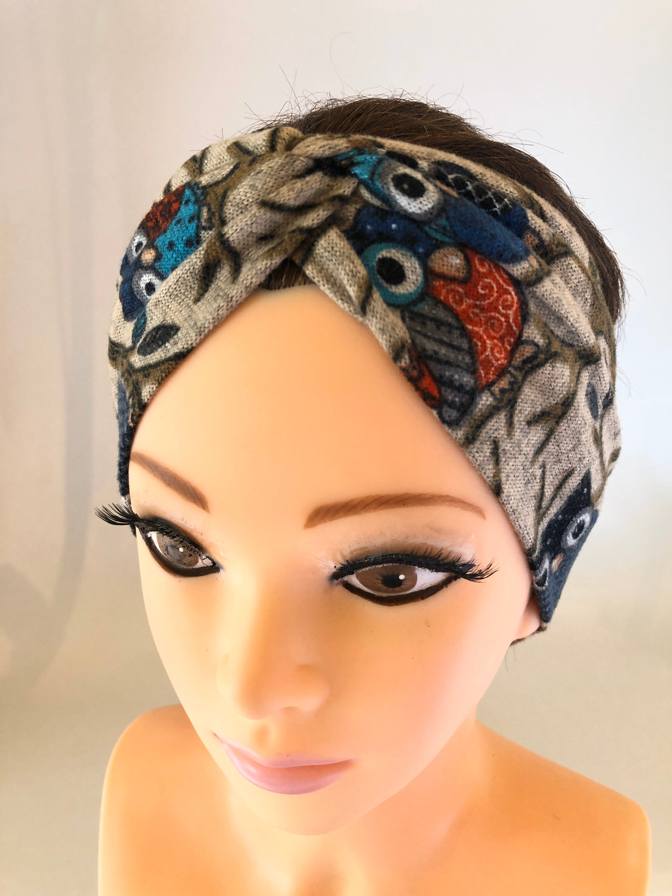 Owls Knotted Headband, Turban Headband, Fabric Headband, Sports/Yoga