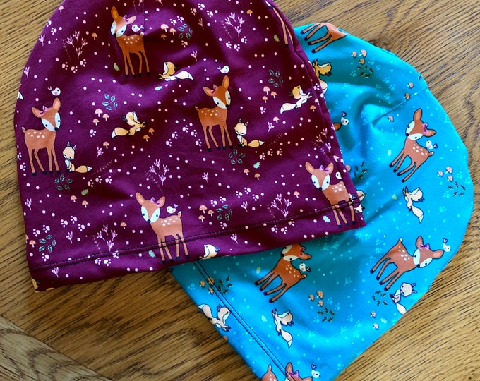 Deer Print Slouchy Beanie, Jersey Knit Chemo Hat