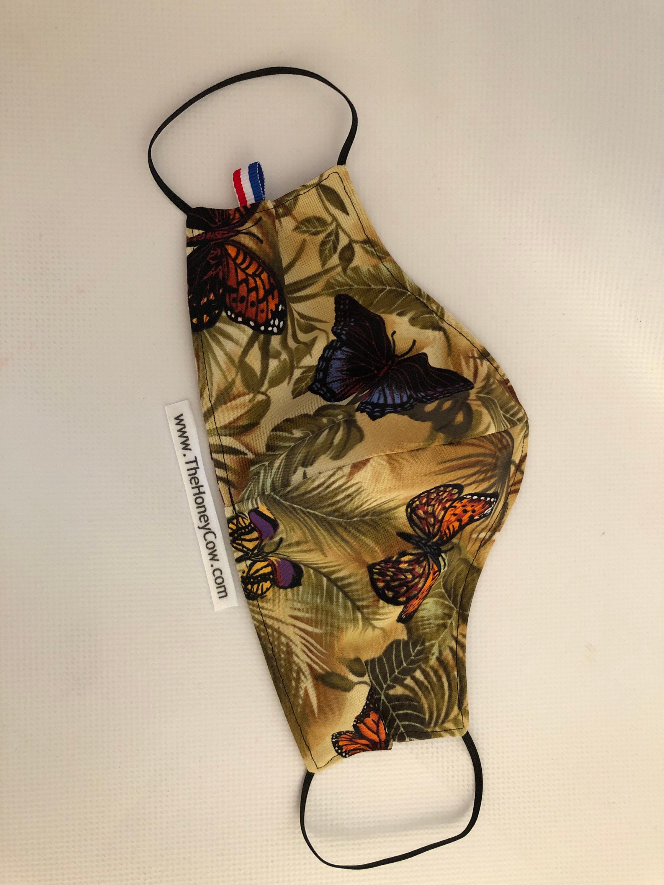 Washable 3 layers, Reversible Cotton Face Mask Butterflies