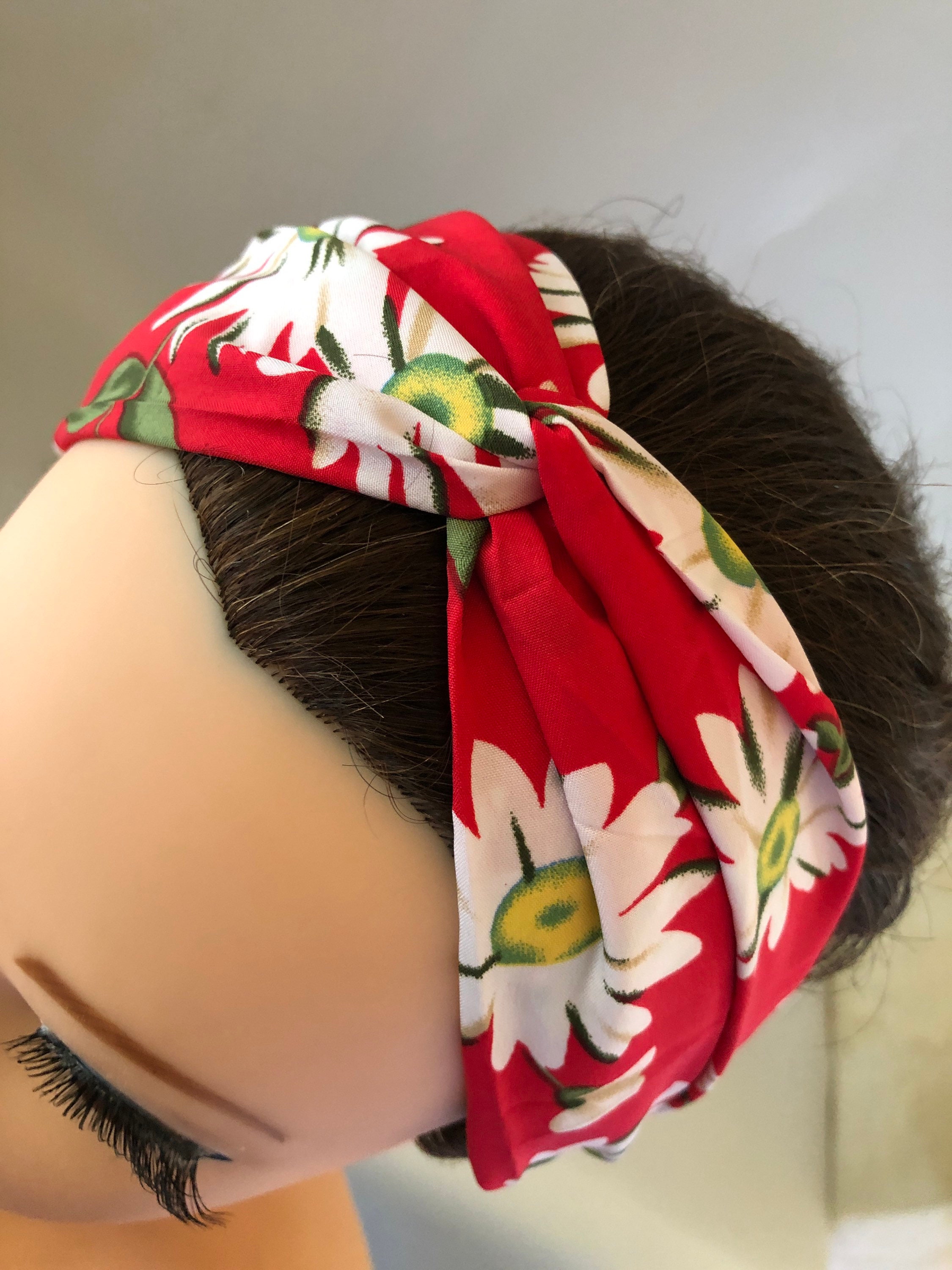 Red with Flowers Knotted Headband, Turban Headband, Fabric Headband