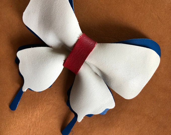 Blue White Red Leather Butterfly hair clip, Butterfly Charm, Butterfly hair pin, Leather Butterflies Ornament, Mother's Day