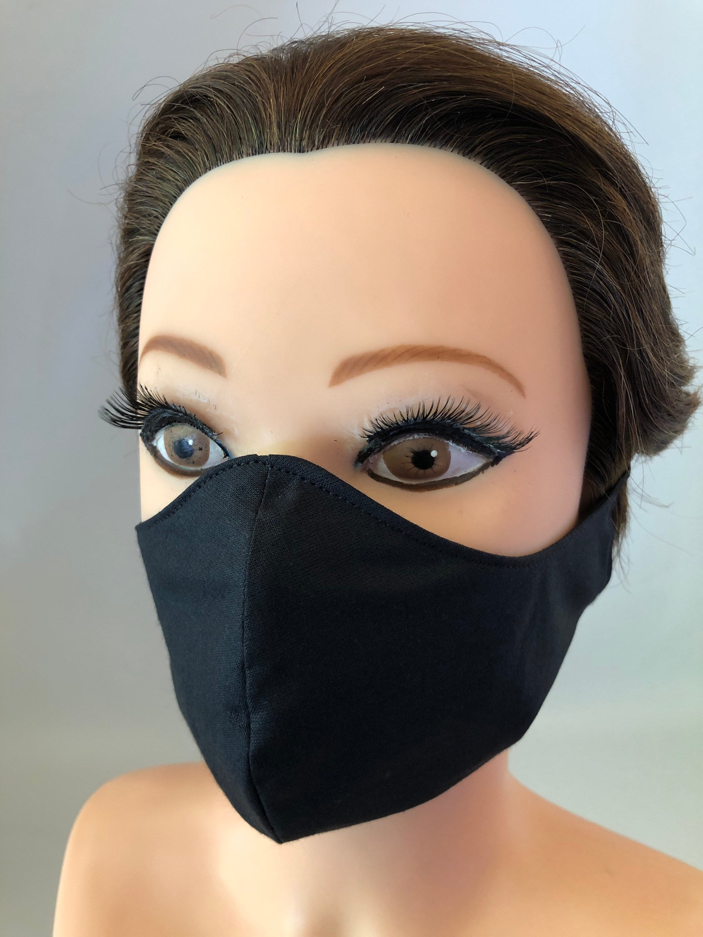 4 x Washable 3 layers, Reversible Cotton Face Mask Plain black
