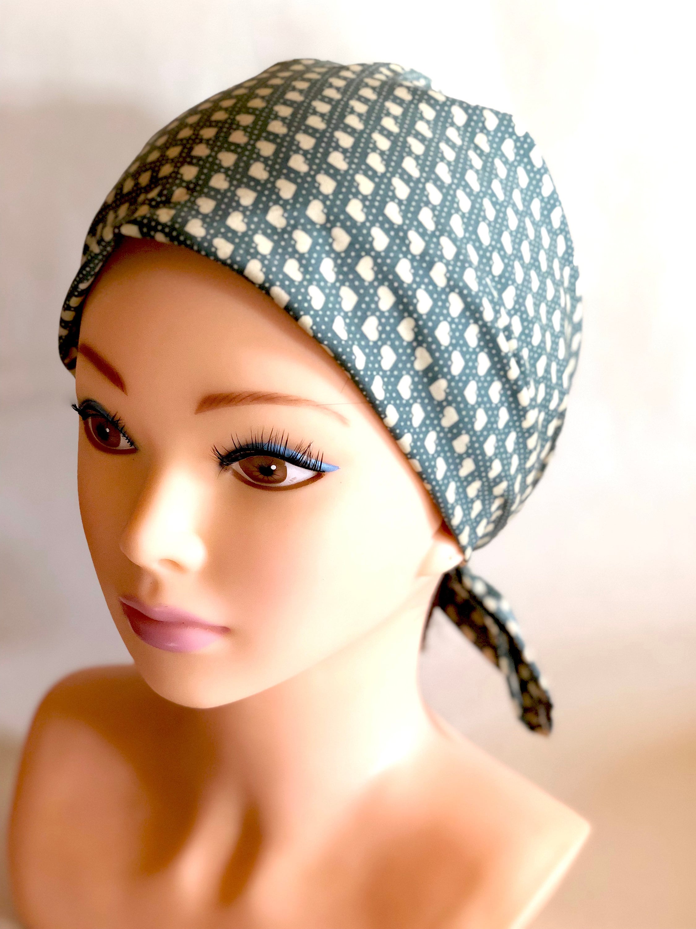 Hearts Red and White Bandana, Chemo Headwear Women, Head Scarf for