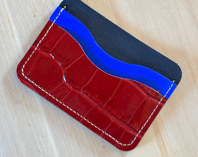 Handmade Leather Card Holder – 3 Pockets for Cards & Notes – Genuine Leather – Made in France – Multiple Colors