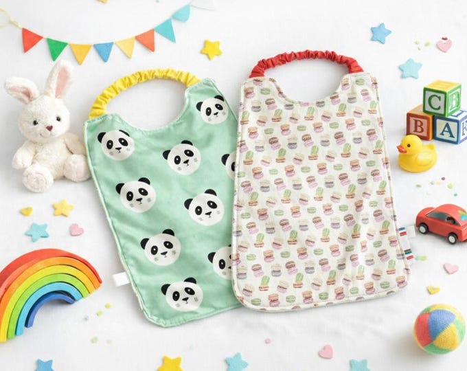 2x Serviettes élastiquées de table pour maternelle, garderie, bavoir facile à enfiler pour cantine, nounou