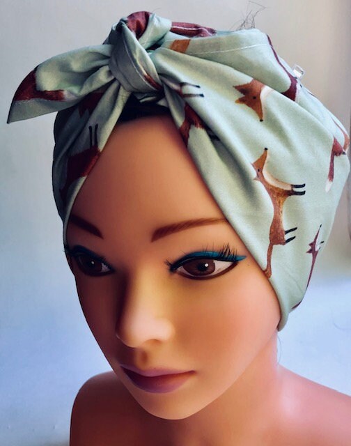 Green and Fox Pattern Bandana, Chemo Headwear Women, Head Scarf for