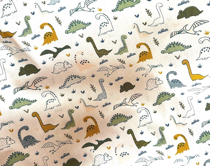 Cotton Fabric with Dinosaurs – White Background | OEKO-TEX® Standard 100 Certified
