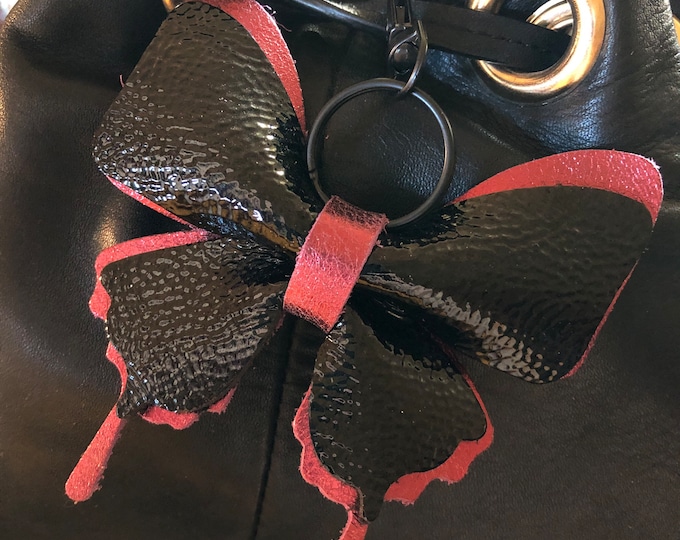 Black cherry Leather Butterfly Keychain, Butterfly Purse Charm, Butterfly Bag Charm, Leather Ornament, Christmas, Key Chain, Mother's Day