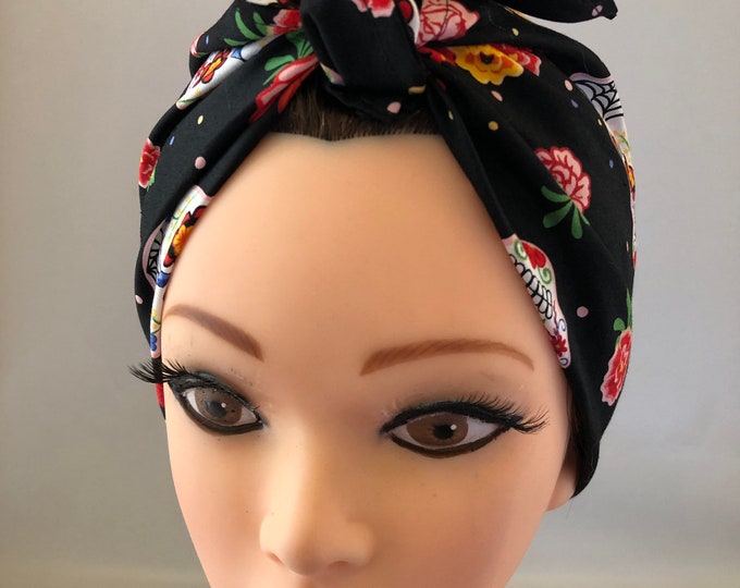 Skulls Bandana, Calaveras, Rockabilly, Chemo Headwear Women, Head Scarf for Cancer Patients, Hair Wrap, Accessories Unique Gifts