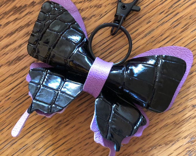 Black lilac Leather Butterfly Keychain, Butterfly Purse Charm, Butterfly Bag Charm, Leather Ornament, Christmas, Key Chain, Mother's Day