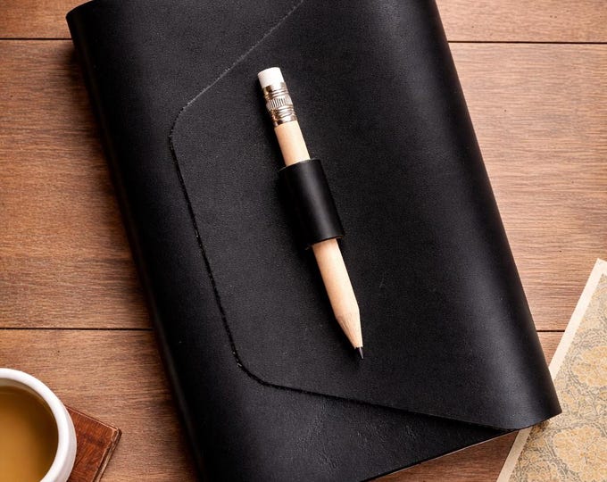 A6 Leather Travel Journal Cover – Handmade Notebook Cover – Refillable Diary Cover – Holds Up to 2 Notebooks – Optional Inserts - Black