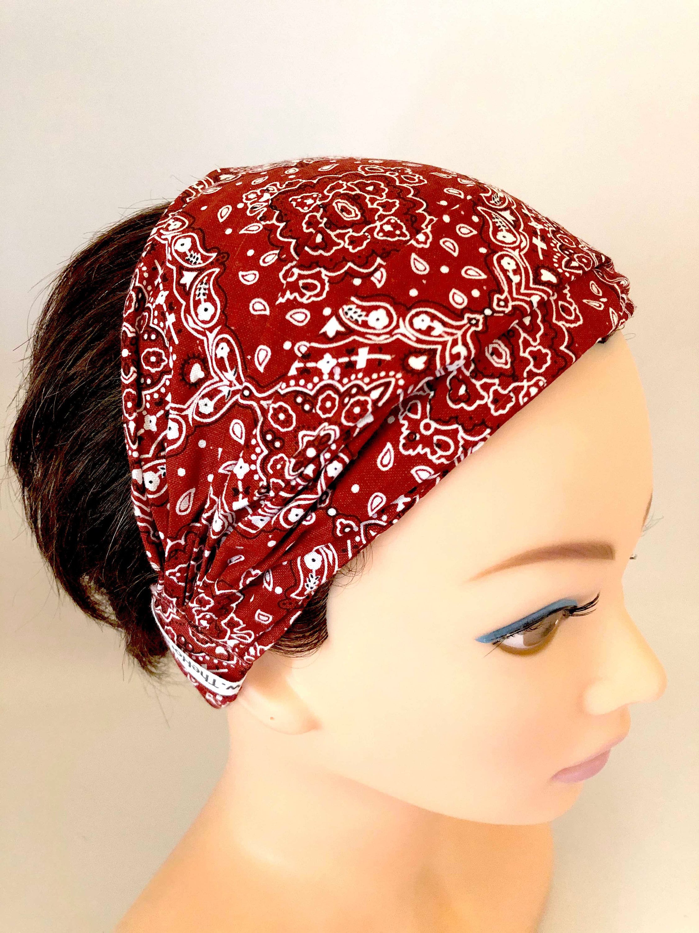 Red Paisley Bandana Headband Elastic Headband Headband Boho Chic Red Paisley Bandana Headband Elastic Headband Headband Boho Chic