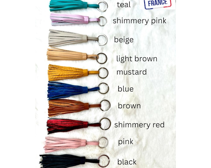 Leather Tassel Keyring – Genuine Leather Bag Charm, Colorful Keychain with Premium Hardware, Handmade in France