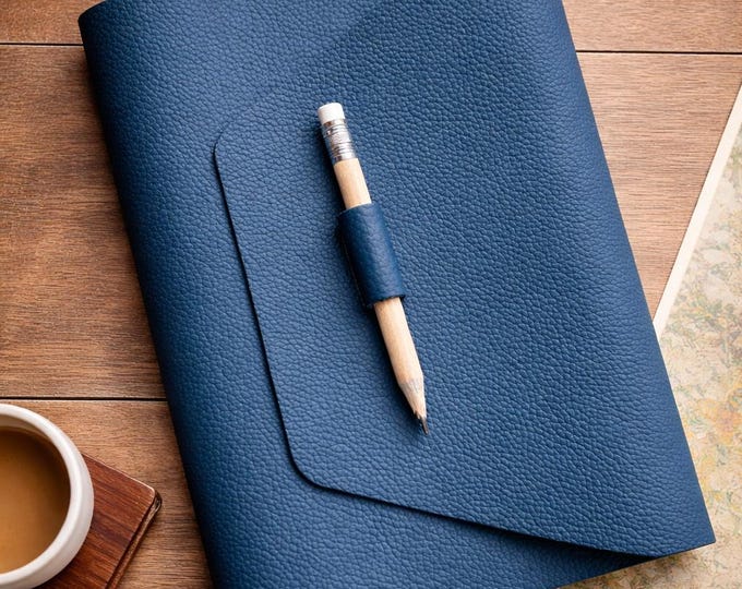 A5 Leather Travel Journal Cover – Handmade Notebook Cover – Refillable Diary Cover – Holds Up to 2 Notebooks – Optional Inserts-Mineral Blue