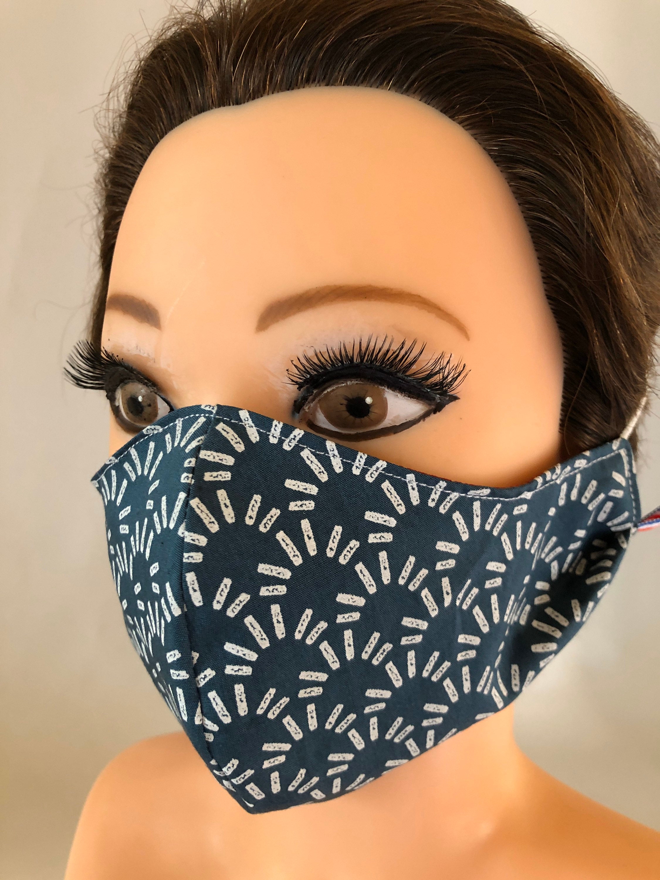 Washable, Reversible Cotton Face Mask Red with hearts and blue white