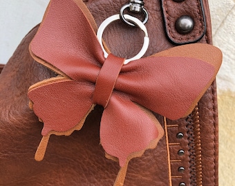 Brown Leather Butterfly Keychain, Butterfly Purse Charm, Butterfly Bag Charm, Leather Butterflies Ornament, Key Chain, Mother's Day